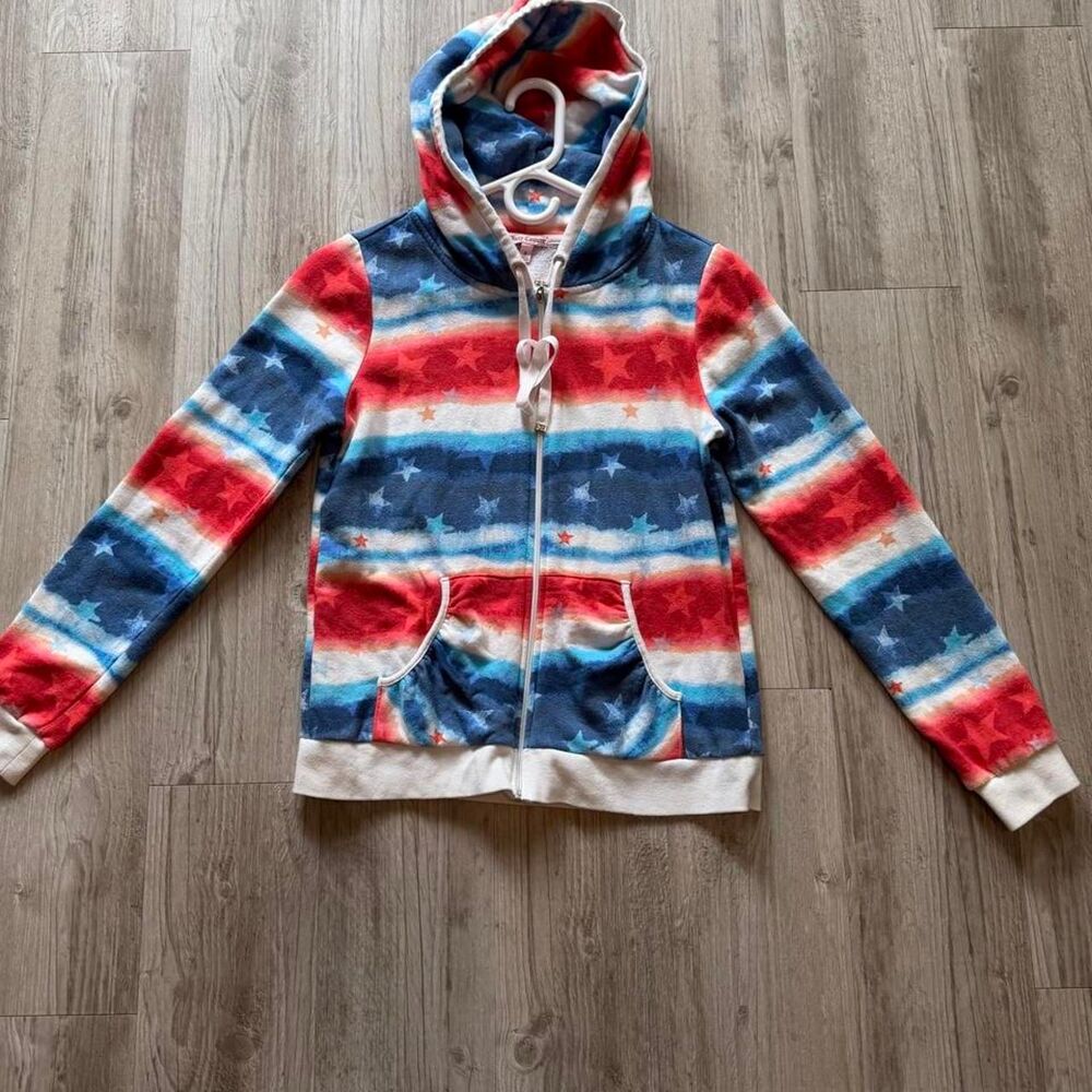 Juicy Couture red, white and blue zip up hoodie womens small